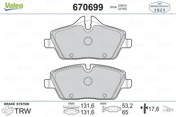 VALEO 670699 Ön Fren Balatası resmi