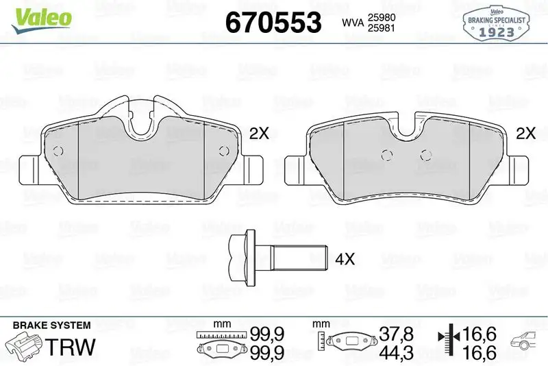 VALEO 670553 Arka Fren Balatası resmi