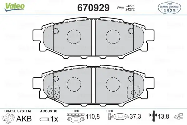 VALEO 670929 Arka Fren Balatası resmi