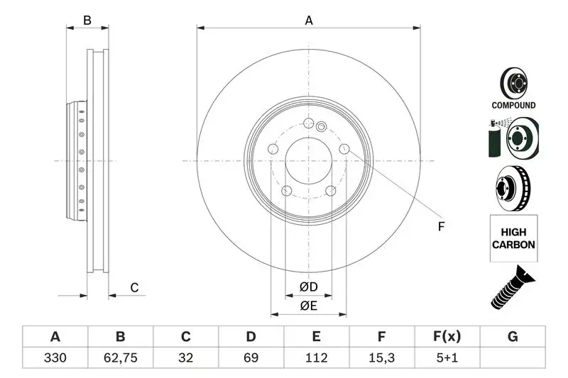 BOSCH 0986479G43 Ön Fren Diski A0004212712 resmi