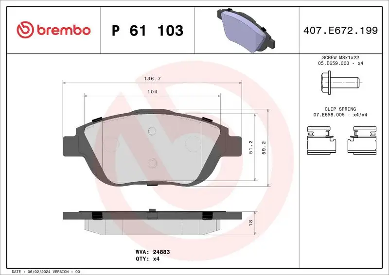 BREMBO P61103 Ön Fren Balatası resmi