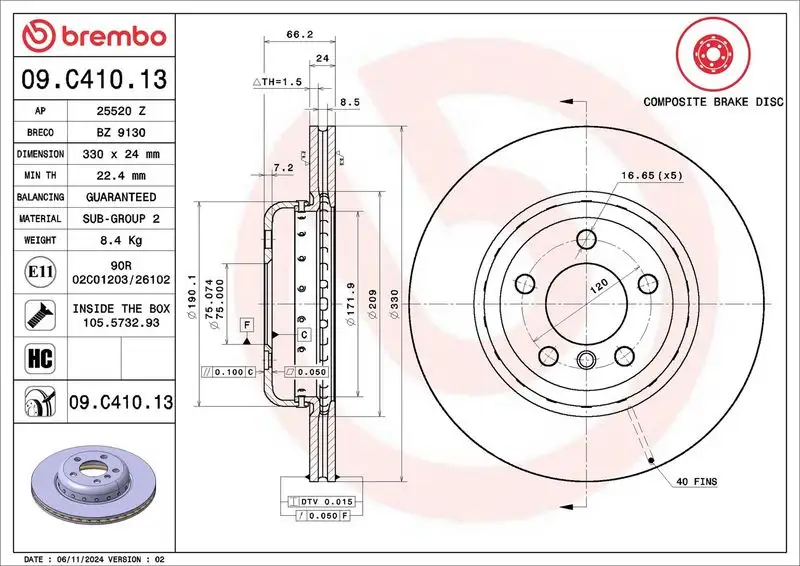 BREMBO 09.C410.13 Ön Fren Diski 34116896652 resmi