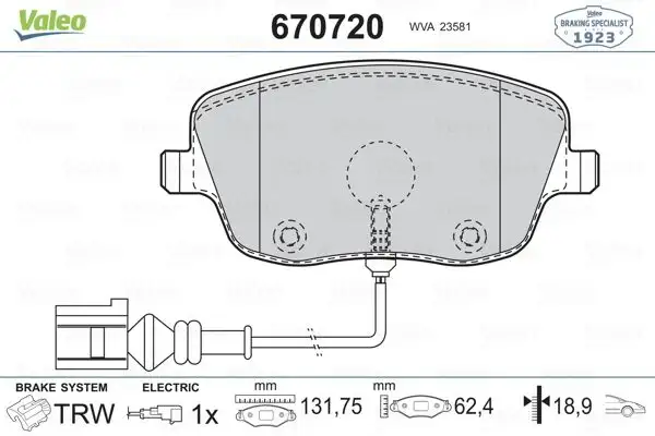 VALEO 670720 Ön Fren Balatası 6Q0698151C resmi