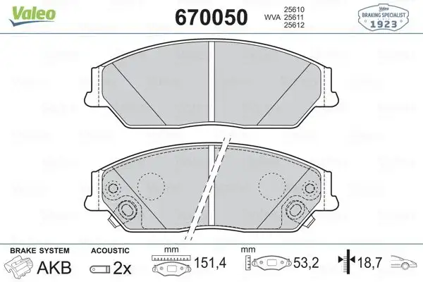 VALEO 670050 Ön Fren Balatası resmi