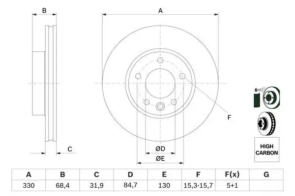 BOSCH 0986479248 Ön Fren Diski (Sol) resmi