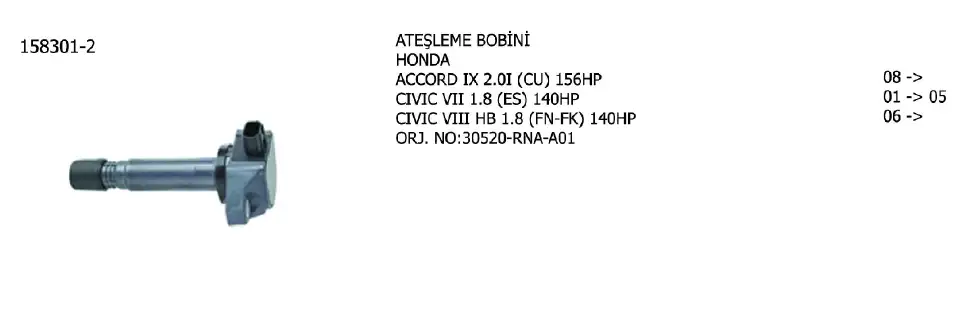 ÜNÜVAR 158301-2 Bobin 30520RNAA01 resmi