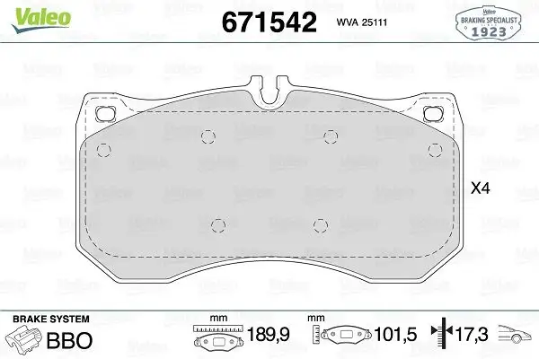 VALEO 671542 Ön Fren Balatası resmi