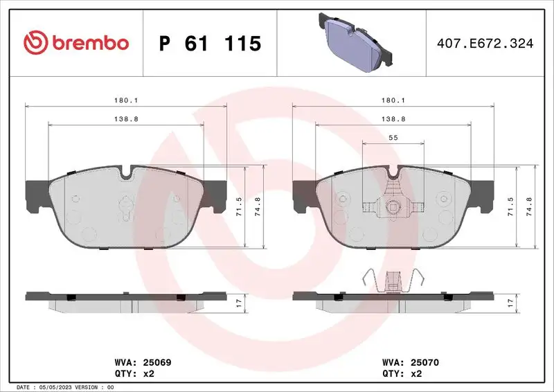 BREMBO P61115 Ön Fren Balatası 1617272580 resmi