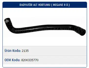 MASTER M2135 Radyatör Alt Hortumu 8200335770 resmi