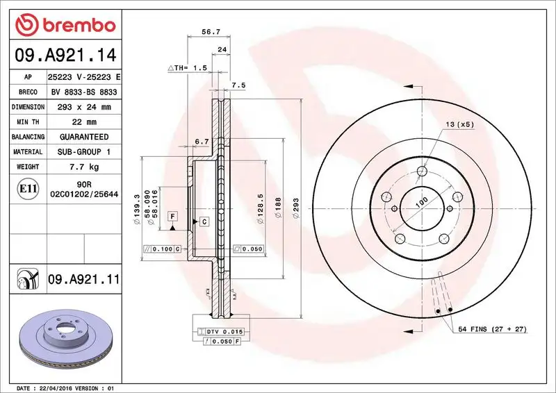 BREMBO 09.A921.11 Ön Fren Diski resmi