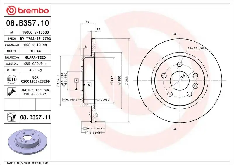 BREMBO 08.B357.11 Arka Fren Diski resmi