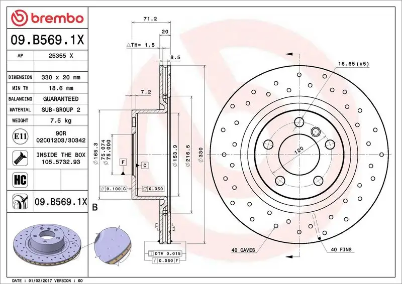 BREMBO 09.B569.1X Arka Fren Diski 34206868936 resmi