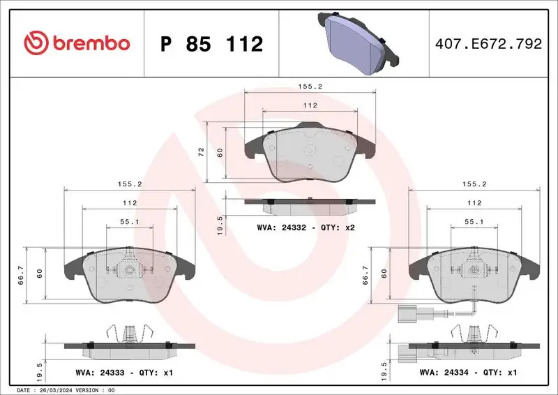 BREMBO P85112 Ön Fren Balatası resmi