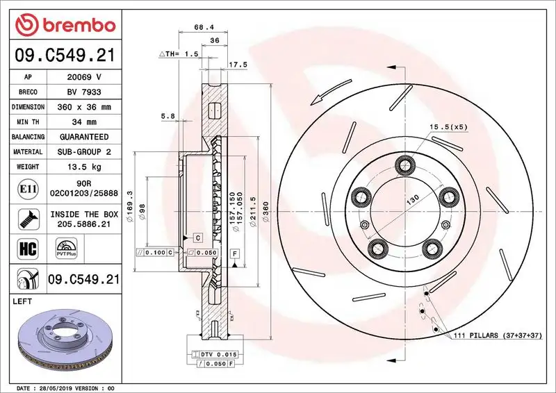 BREMBO 09.C549.21 Ön Fren Diski (Sol) 97035140300 resmi
