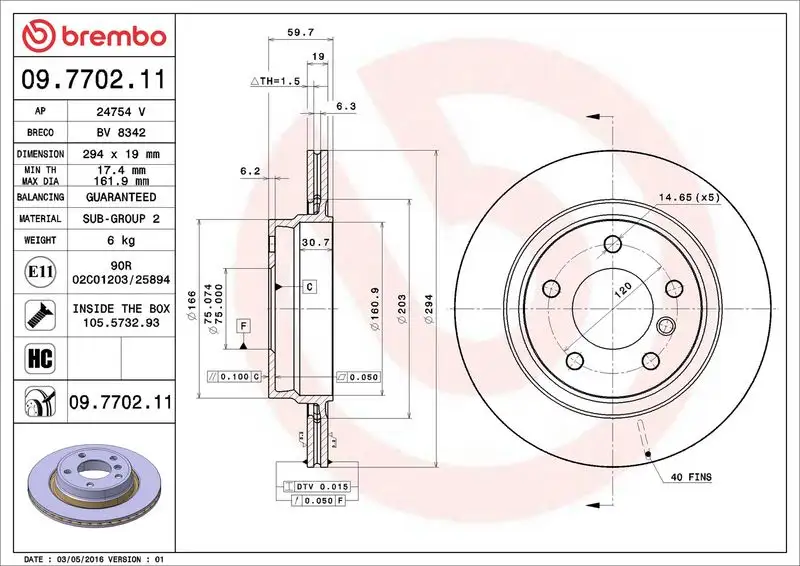 BREMBO 09.7702.11 Arka Fren Diski 34216855154 resmi