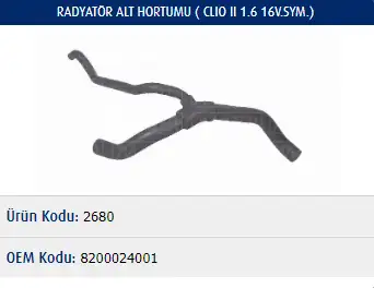 MASTER M2680 Radyatör Alt Hortumu 8200024001 resmi
