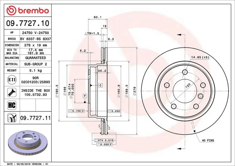 BREMBO 09.7727.11 Arka Fren Diski resmi