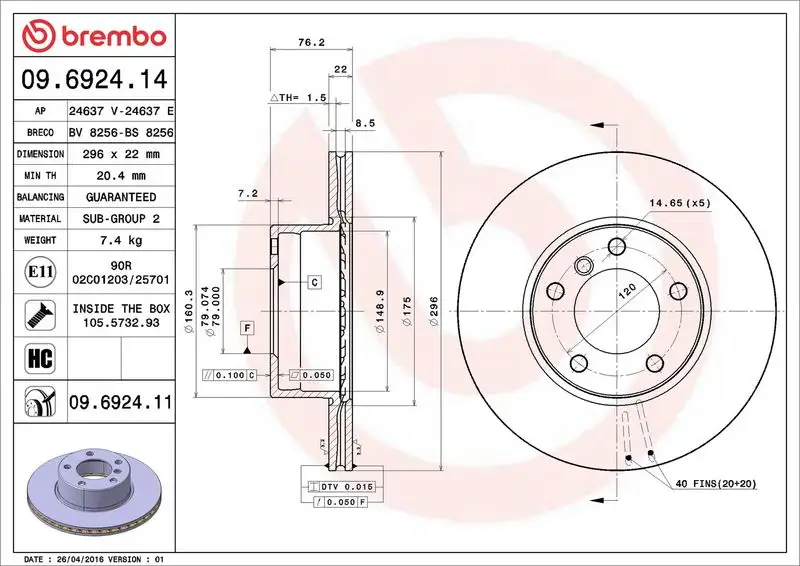BREMBO 09.6924.14 Ön Fren Diski resmi