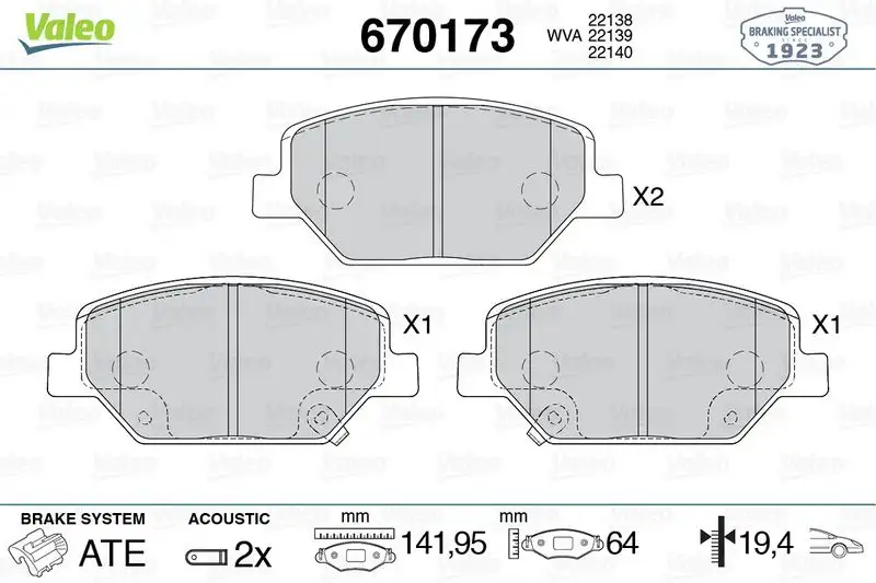 VALEO 670173 Ön Fren Balatası 84120877 resmi