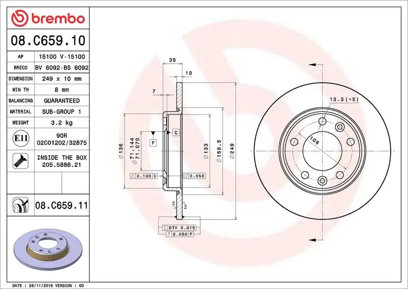 BREMBO 08.C659.11 Arka Fren Diski 1642776280 resmi