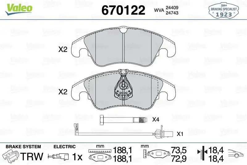 VALEO 670122 Ön Fren Balatası resmi