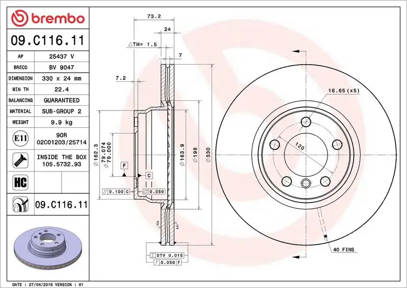 BREMBO 09.C116.11 Ön Fren Diski 34116792221 resmi
