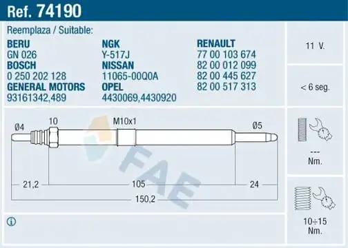 FAE 74190 Kızdırma Bujisi resmi