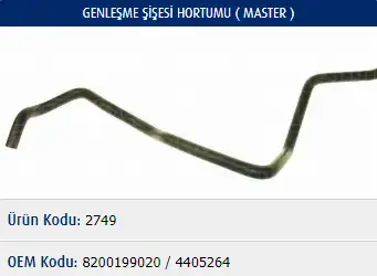MASTER M2749 Yedek Su Deposu Hortumu 8200199020 resmi