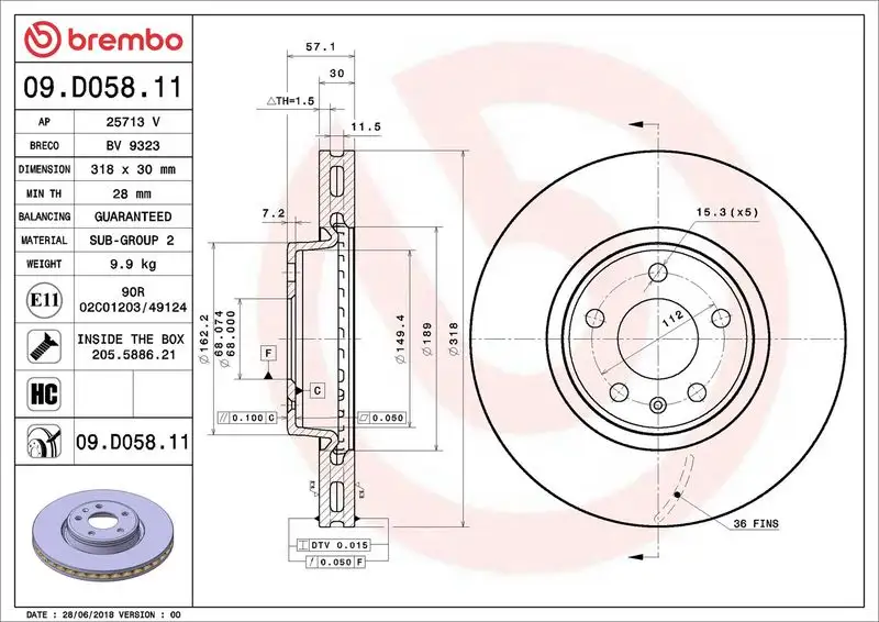 BREMBO 09.D058.11 Ön Fren Diski resmi