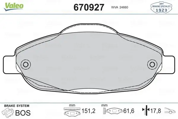 VALEO 670927 Ön Fren Balatası resmi