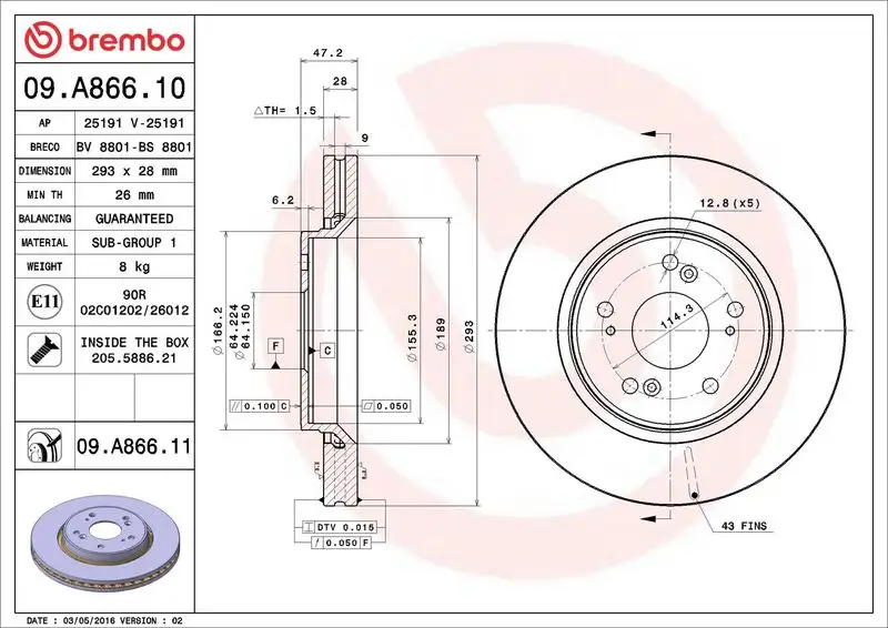 BREMBO 09.A866.10 Ön Fren Diski resmi