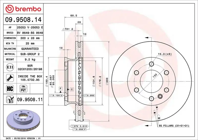BREMBO 09.9508.14 Ön Fren Diski resmi