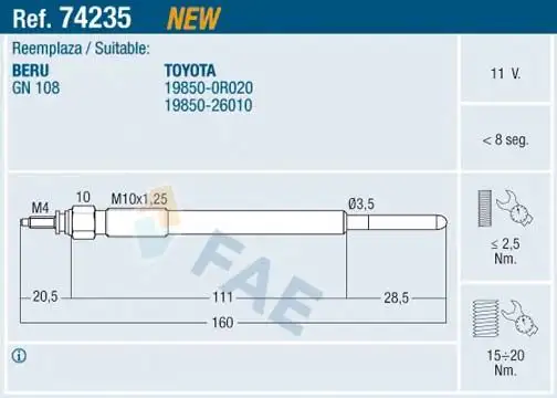 FAE 74235 Kızdırma Bujisi 1985026010 resmi