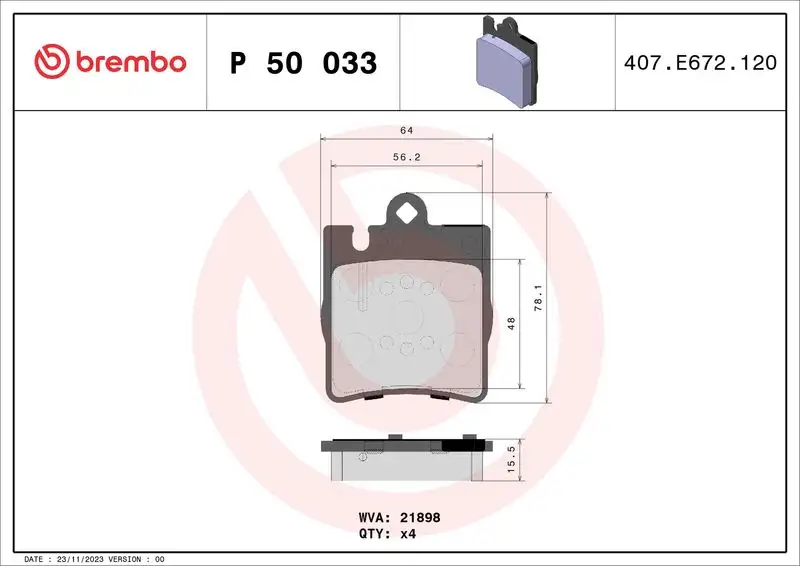 BREMBO P50033 Arka Fren Balatası resmi