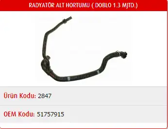MASTER M2847 Radyatör Alt Hortumu 51757915 resmi