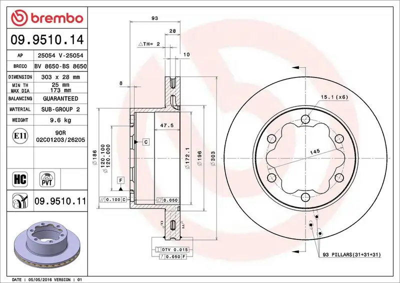 BREMBO 09.9510.14 Arka Fren Diski resmi
