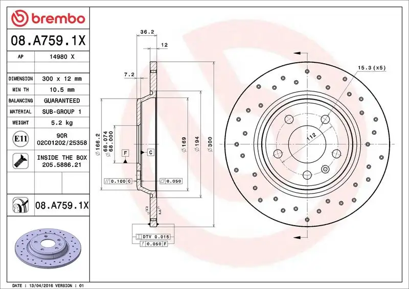 BREMBO 08.A759.1X Arka Fren Diski resmi