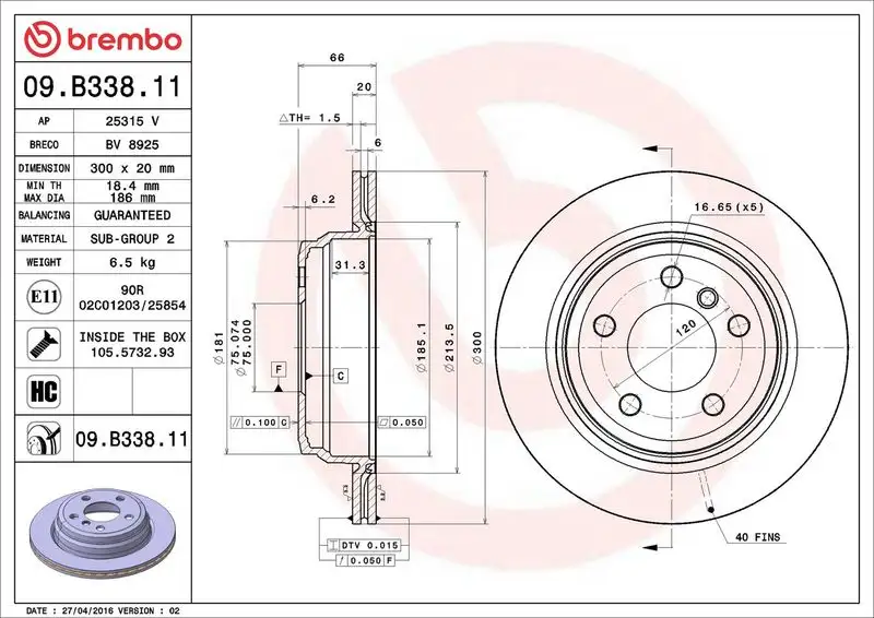 BREMBO 09.B338.11 Arka Fren Diski 34216797344 resmi