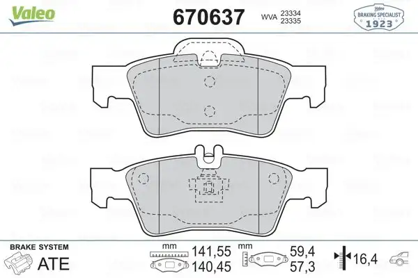 VALEO 670637 Arka Fren Balatası resmi