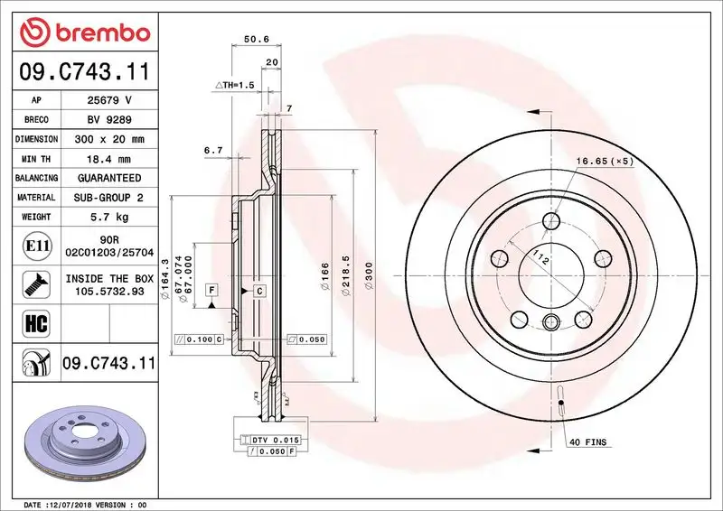 BREMBO 09.C743.11 Arka Fren Diski 34216799369 resmi