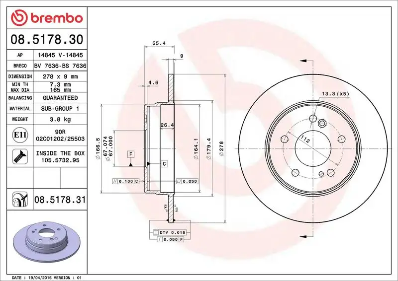 BREMBO 08.5178.31 Arka Fren Diski resmi