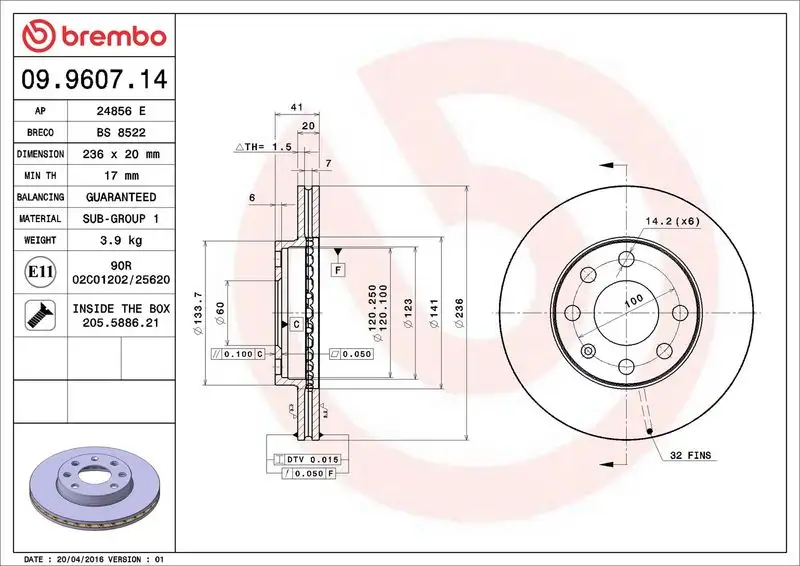 BREMBO 09.9607.14 Ön Fren Diski resmi