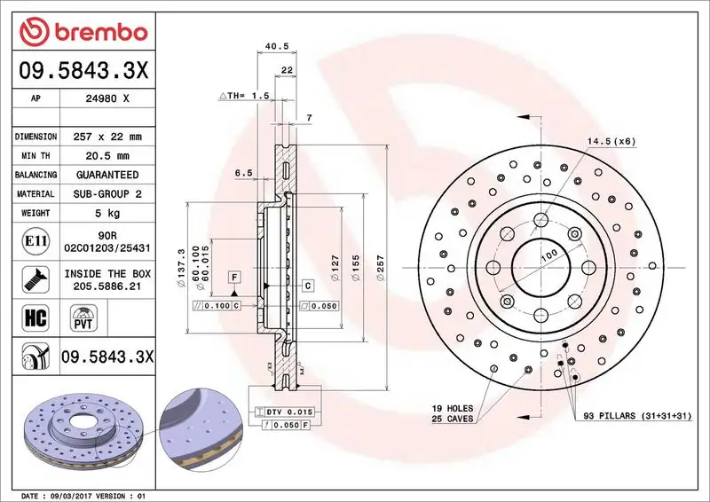 BREMBO 09.5843.3X Ön Fren Diski resmi