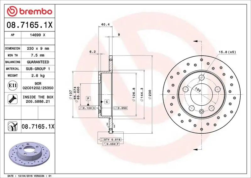 BREMBO 08.7165.1X Arka Fren Diski resmi