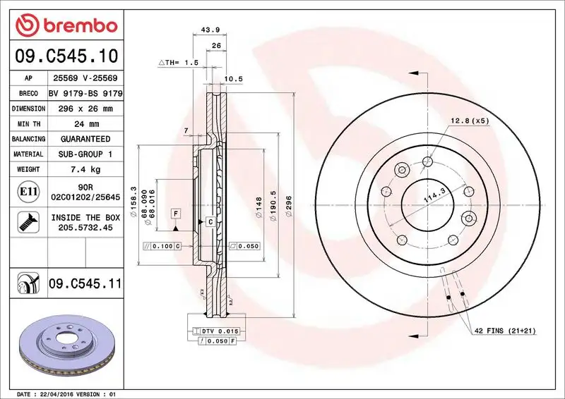 BREMBO 09.C545.11 Ön Fren Diski resmi