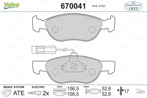 VALEO 670041 Ön Fren Balatası resmi