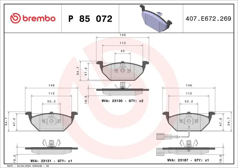 BREMBO P85072 Ön Fren Balatası resmi