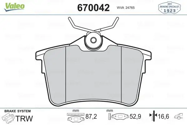 VALEO 670042 Arka Fren Balatası resmi
