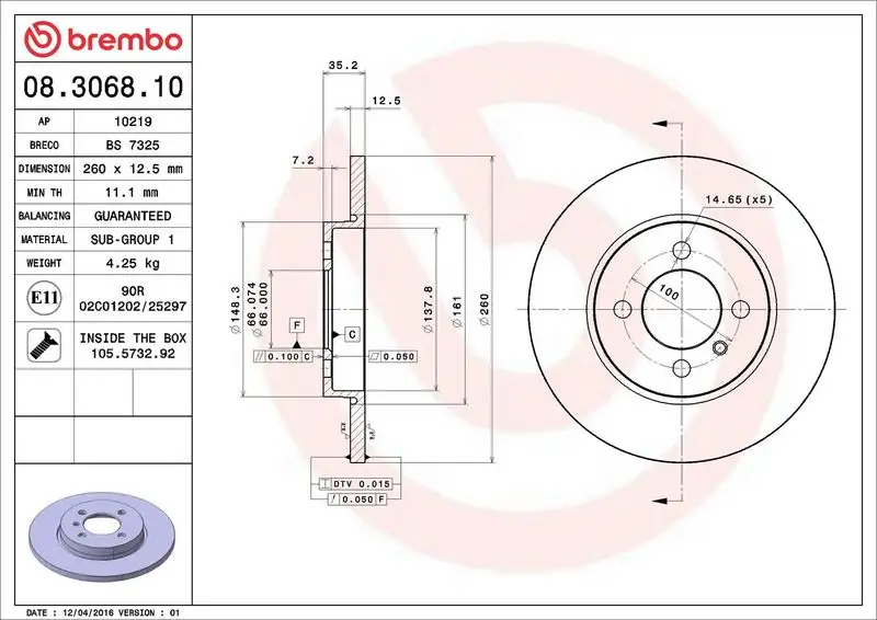 BREMBO 08.3068.10 Ön Fren Diski 34116752434 resmi