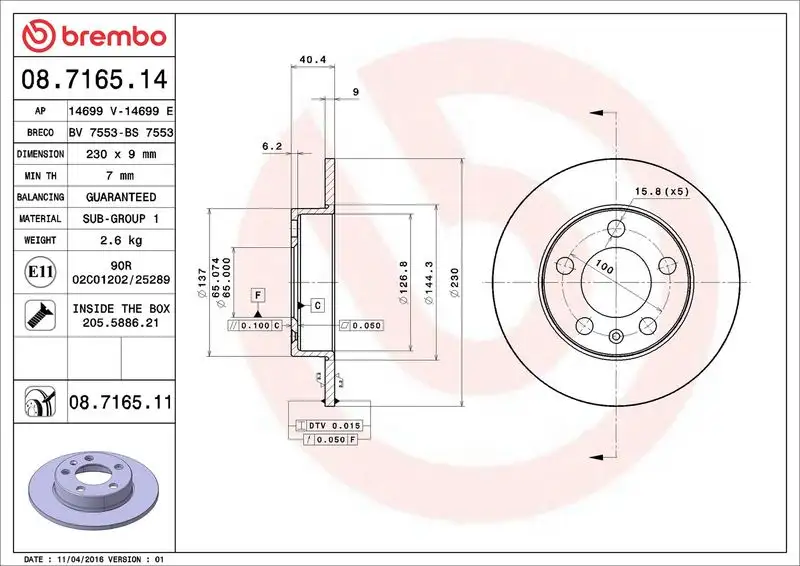 BREMBO 08.7165.14 Arka Fren Diski resmi